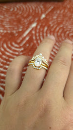 Load image into Gallery viewer, 2ct Oval cut lab grown diamond chevron curved engagement stacking rings for woman