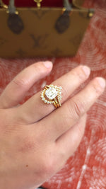 Load image into Gallery viewer, 3.5ct Asscher cut lab grown diamond chevron half-circle engagement stacking rings for woman