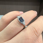 Load image into Gallery viewer, Dainty Emerald Cut Lab-Grown Alexandrite Micro-Halo Ring | 0.66ct Delicate Vintage Wedding Band