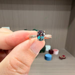 Load image into Gallery viewer, Dainty Oval Cut Lab-Grown Alexandrite Solitaire Ring | 1.0ct Pavé Band Promise Ring
