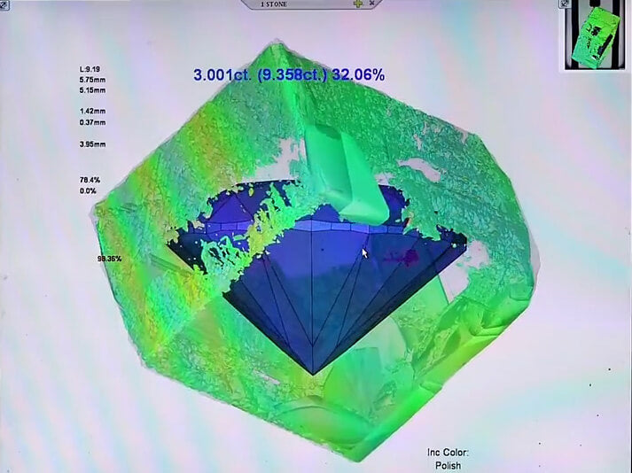 Planning the cut of a lab-grown diamond crystal