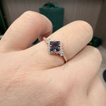 Load image into Gallery viewer, Princess Cut Lab Alexandrite Ring | 0.8ct Geometric Square Diamond Halo Engagement Ring