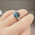 Load image into Gallery viewer, Vintage Oval Lab-Grown Alexandrite Three-Stone Ring | 3.3ct Chunky Stepped Baguette Accents
