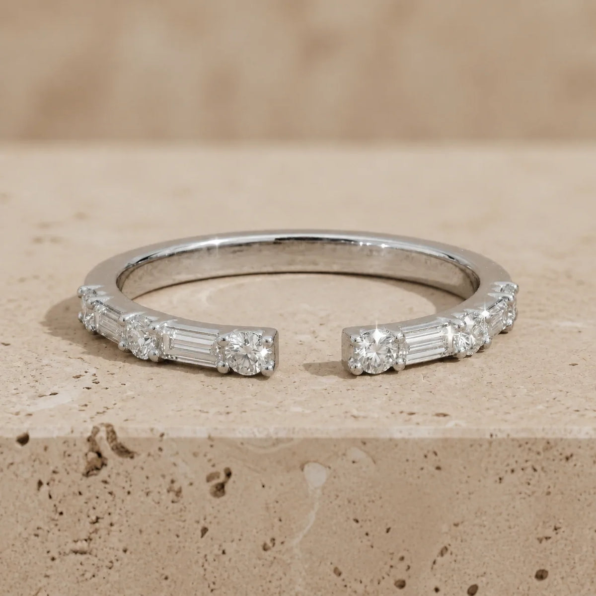 0.40 CTW Baguette & Round Lab-Grown Diamond Open-Cuff Wedding Band