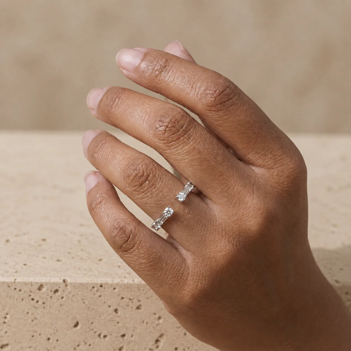 0.40 CTW Baguette & Round Lab-Grown Diamond Open-Cuff Wedding Band