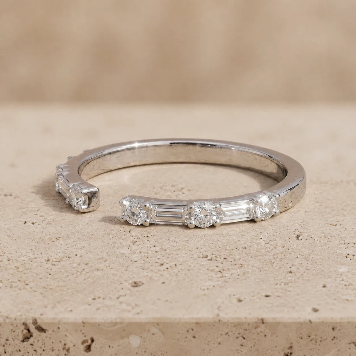 0.40 CTW Baguette & Round Lab-Grown Diamond Open-Cuff Wedding Band