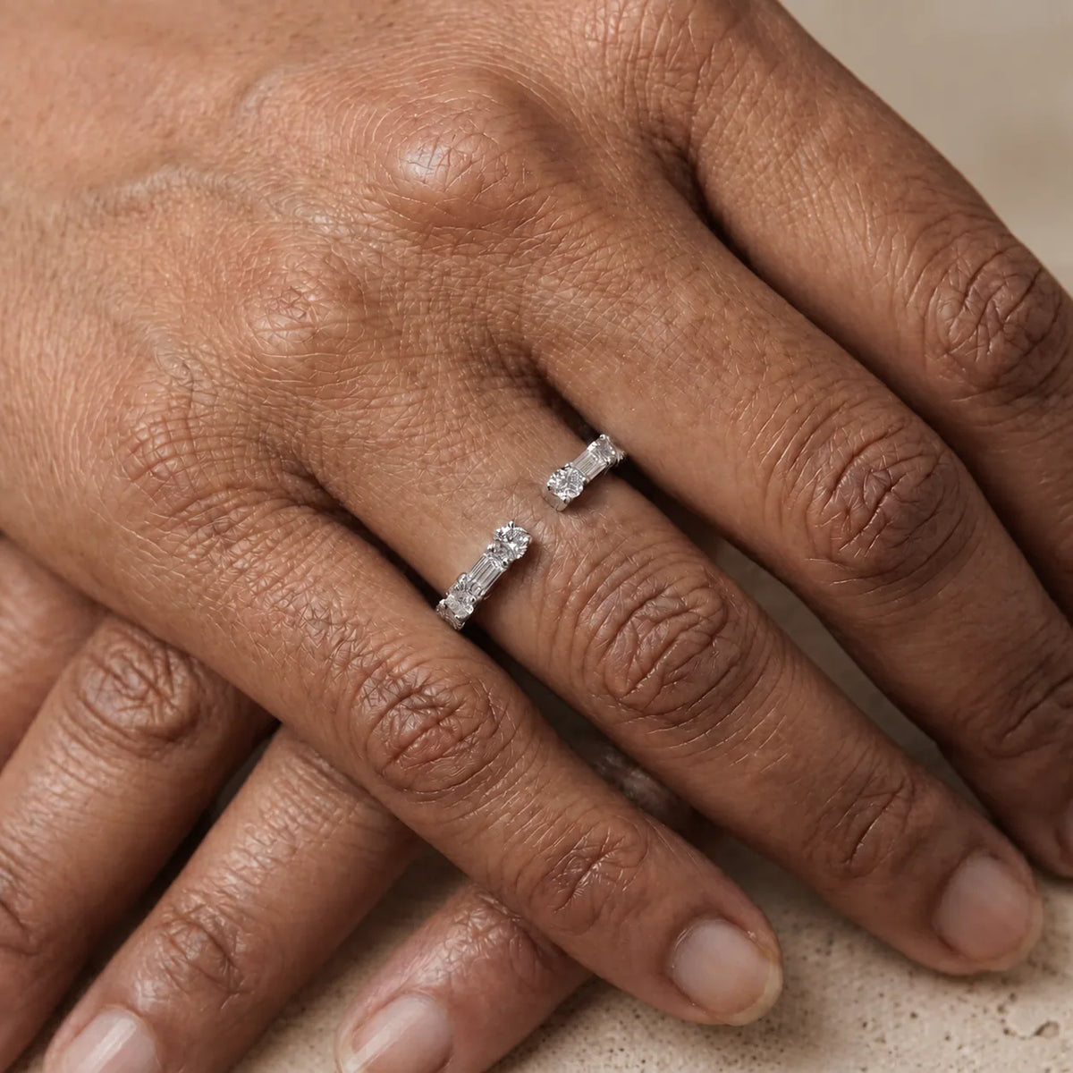 0.40 CTW Baguette & Round Lab-Grown Diamond Open-Cuff Wedding Band