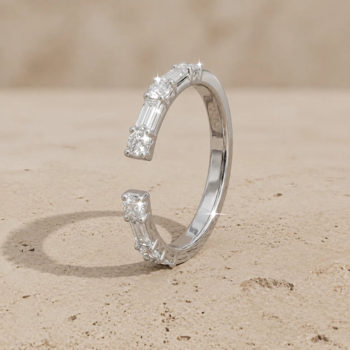 0.40 CTW Baguette & Round Lab-Grown Diamond Open-Cuff Wedding Band