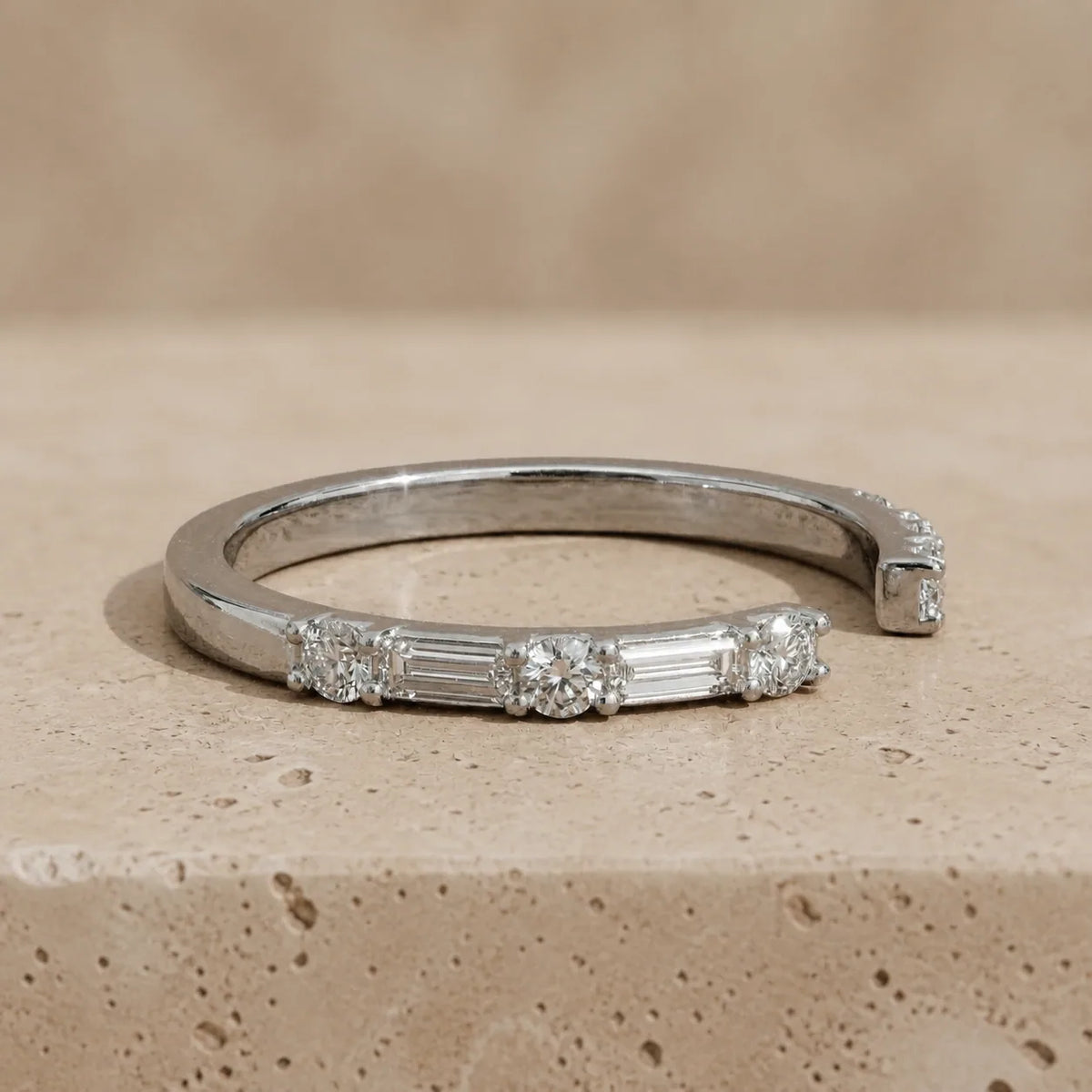 0.40 CTW Baguette & Round Lab-Grown Diamond Open-Cuff Wedding Band