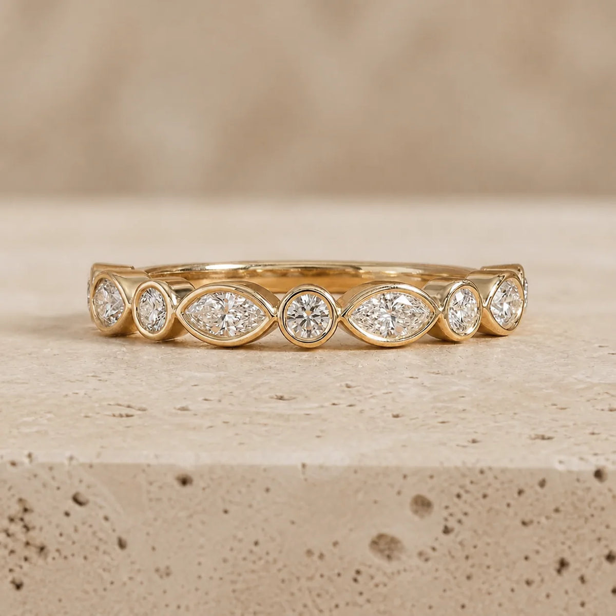 0.60 CTW Marquise & Round Lab-Grown Diamond Bezel-Link Wedding Band