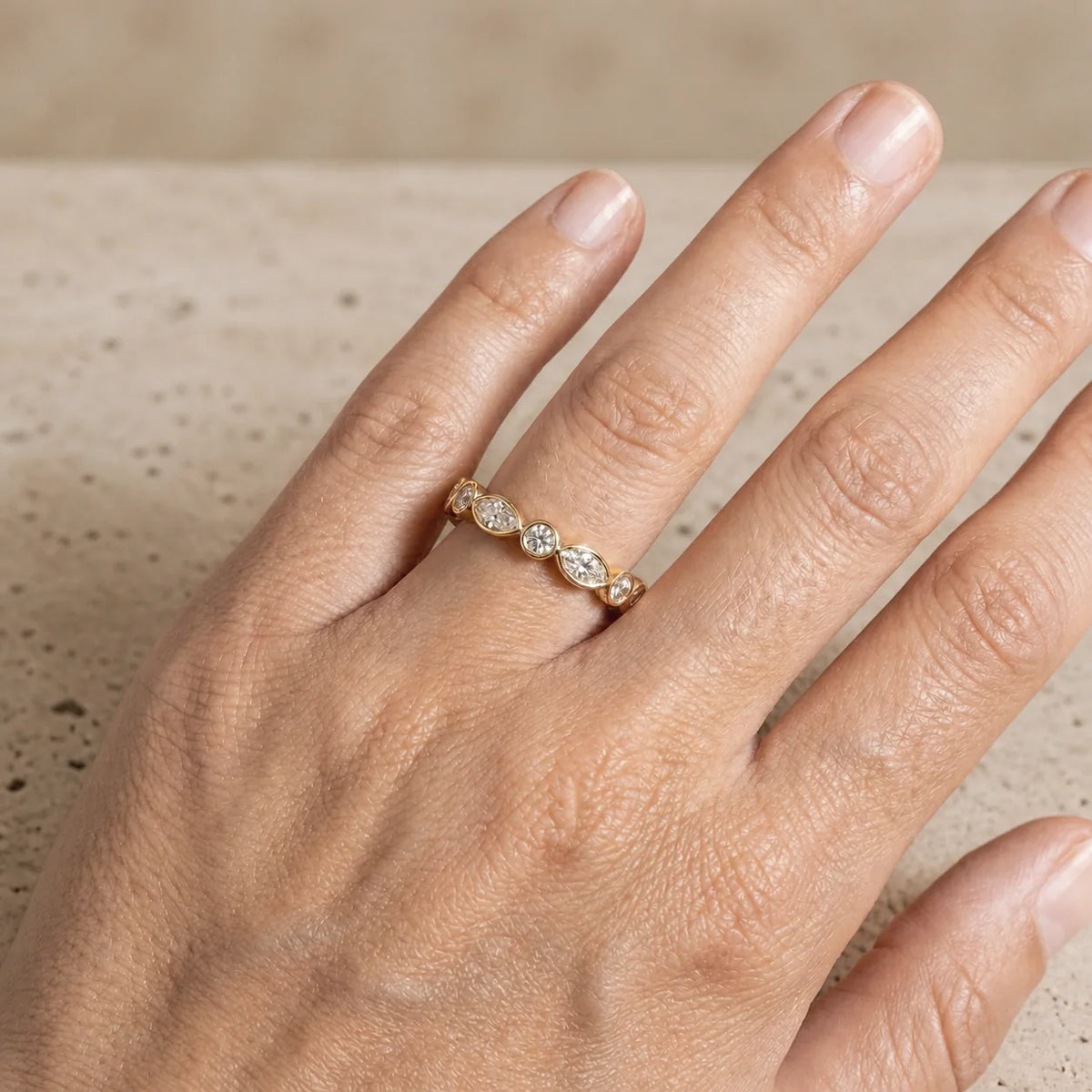 0.60 CTW Marquise & Round Lab-Grown Diamond Bezel-Link Wedding Band