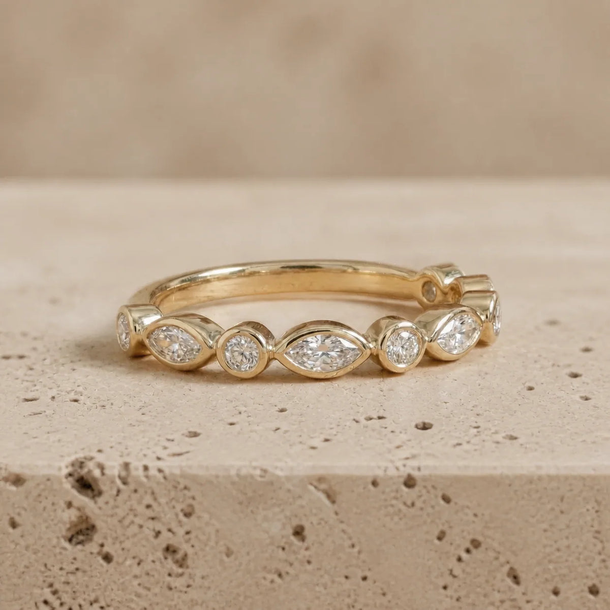 0.60 CTW Marquise & Round Lab-Grown Diamond Bezel-Link Wedding Band