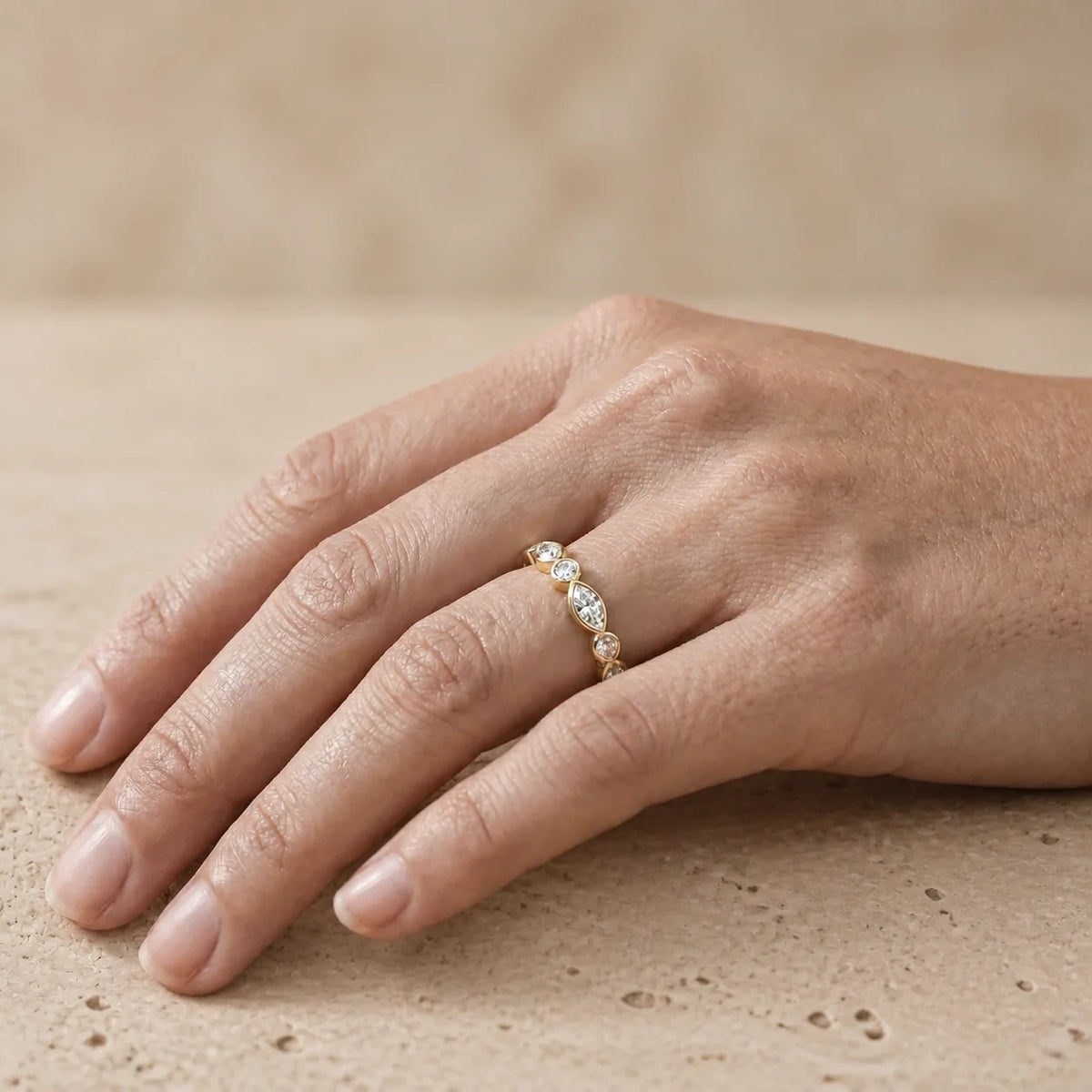 0.60 CTW Marquise & Round Lab-Grown Diamond Bezel-Link Wedding Band