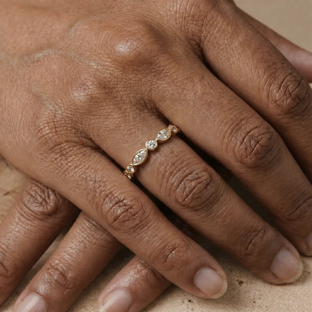 0.60 CTW Marquise & Round Lab-Grown Diamond Bezel-Link Wedding Band