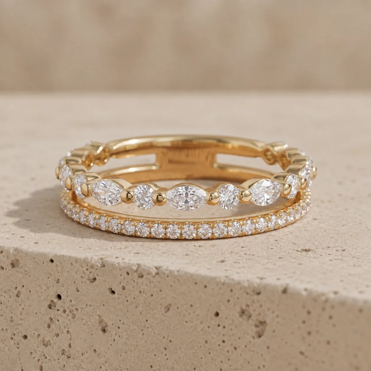 0.60 CTW Marquise & Round Lab-Grown Diamond Double-Row Stacking Band