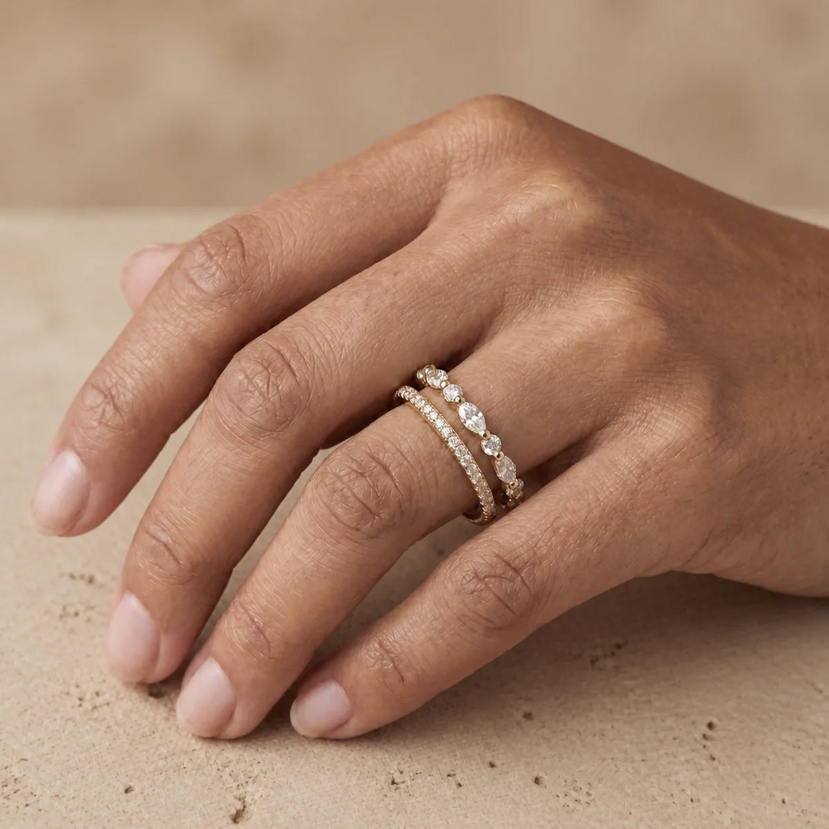 0.60 CTW Marquise & Round Lab-Grown Diamond Double-Row Stacking Band
