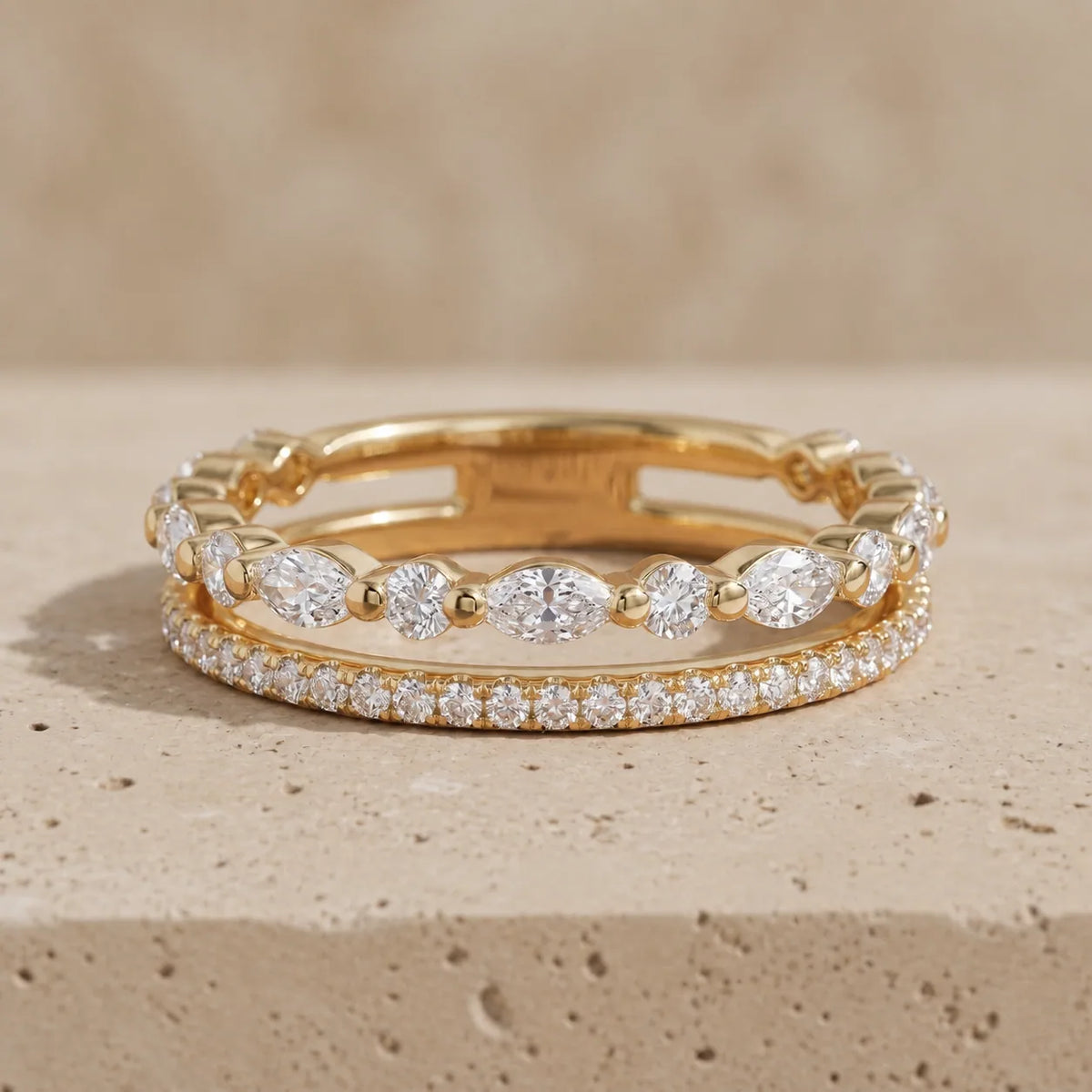 0.60 CTW Marquise & Round Lab-Grown Diamond Double-Row Stacking Band