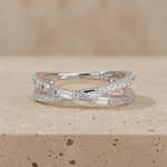 0.85 CTW Baguette & Round Lab-Grown Diamond Crossover Double Wedding Band