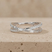 0.85 CTW Baguette & Round Lab-Grown Diamond Crossover Double Wedding Band