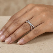 0.85 CTW Baguette & Round Lab-Grown Diamond Crossover Double Wedding Band