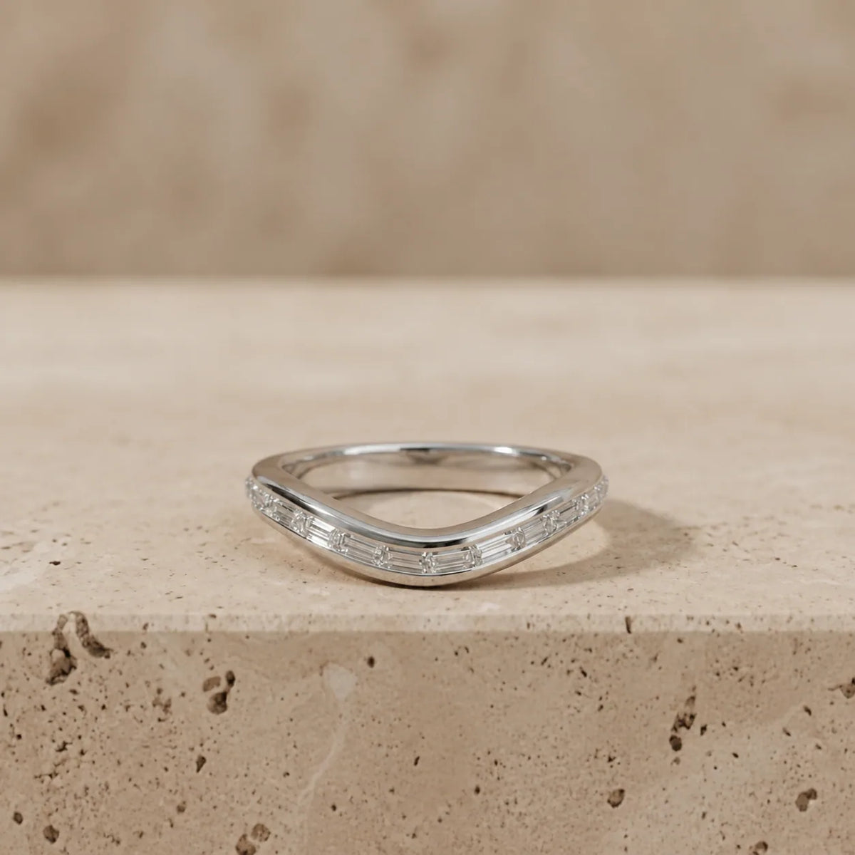 0.35 CTW Baguette Lab-Grown Diamond Half-Bezel Curved Matching Band