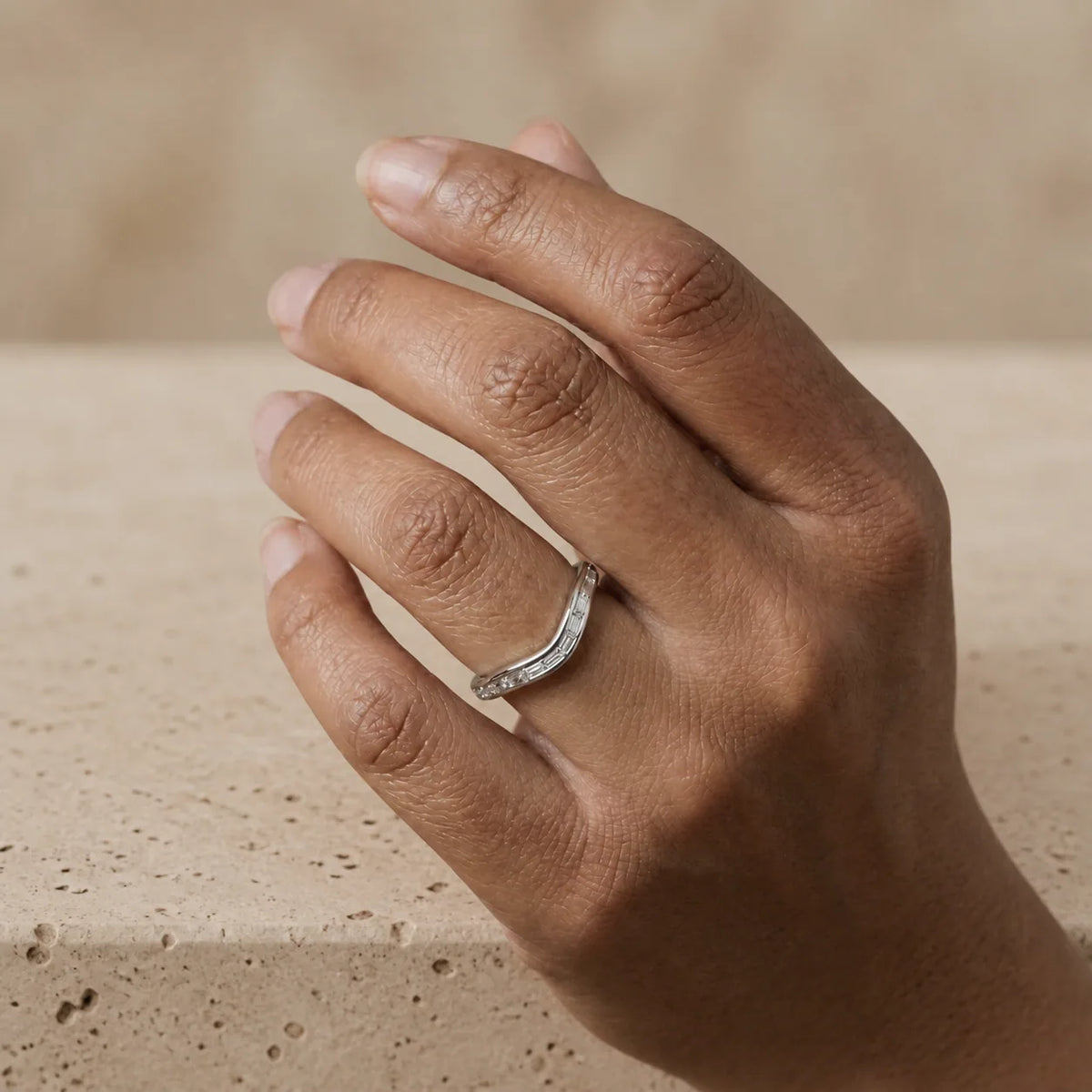0.35 CTW Baguette Lab-Grown Diamond Half-Bezel Curved Matching Band