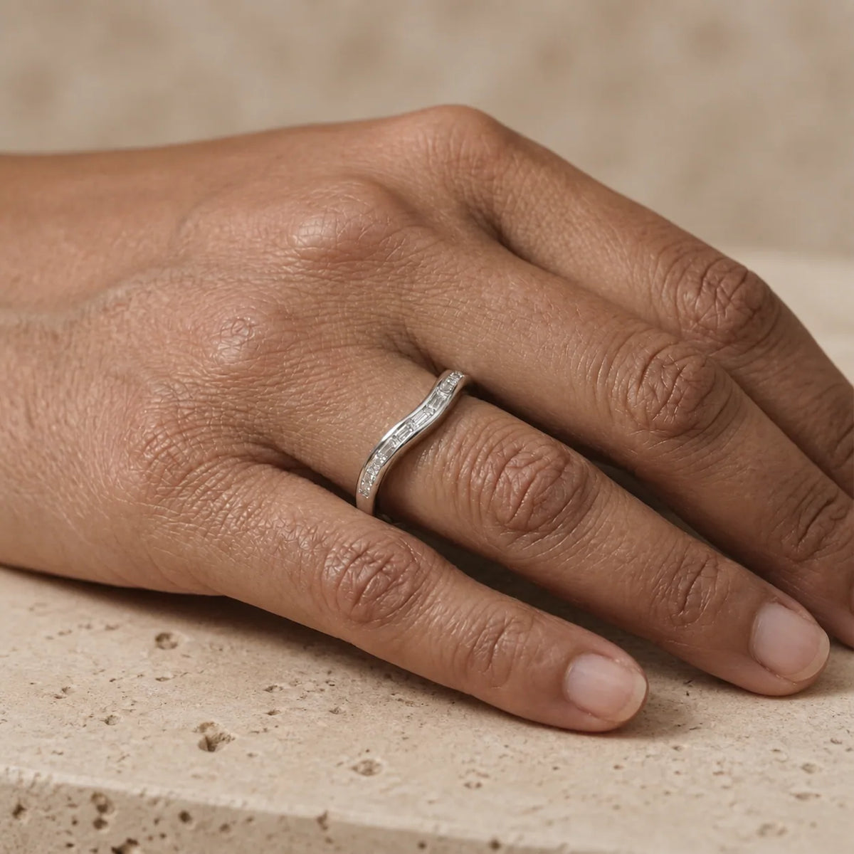 0.35 CTW Baguette Lab-Grown Diamond Half-Bezel Curved Matching Band