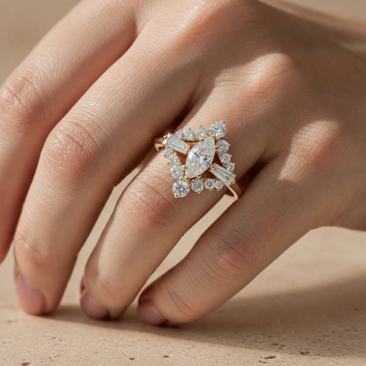 0.8 CT Marquise Cut Lab-Grown Diamond Art Deco-Inspired Cocktail Ring