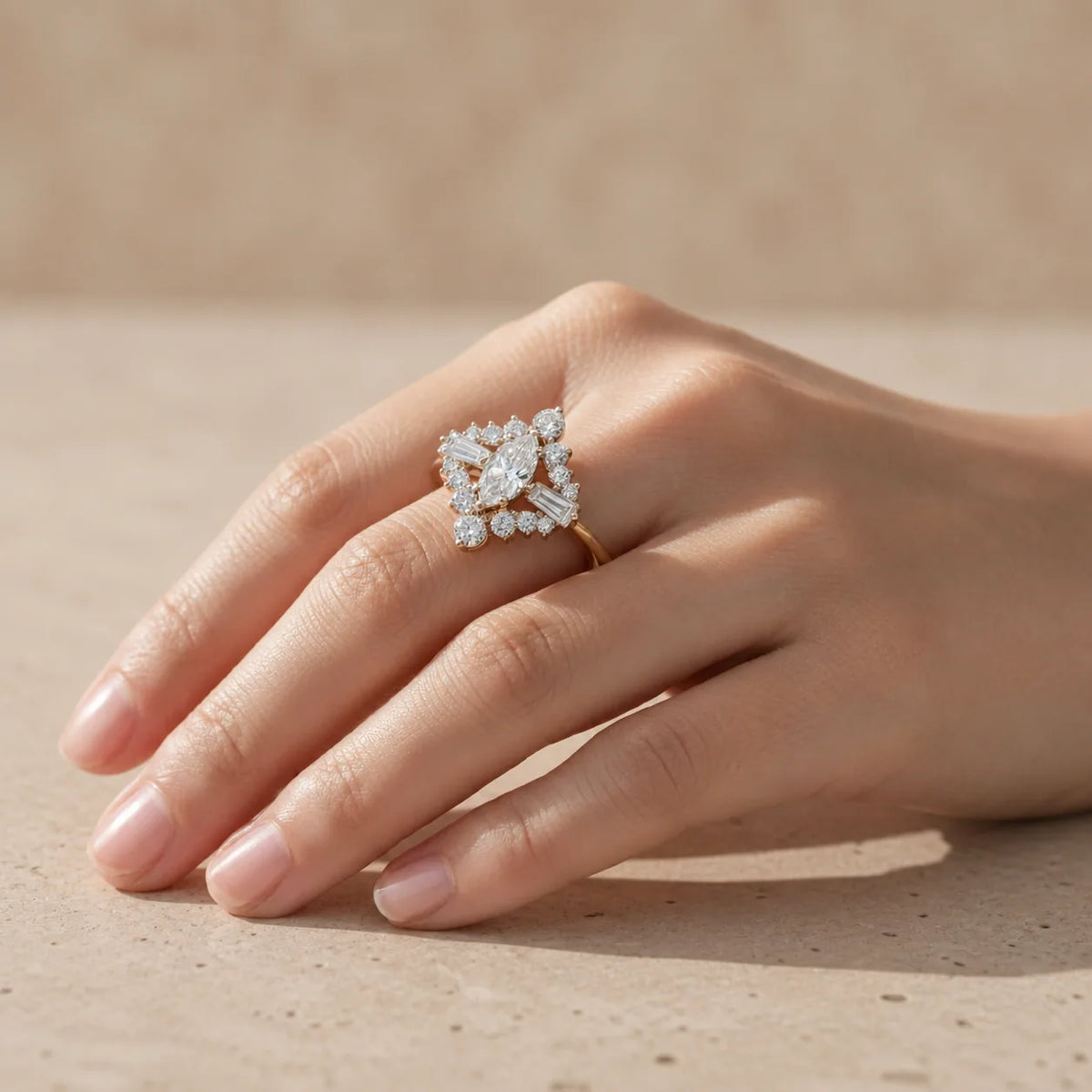 0.8 CT Marquise Cut Lab-Grown Diamond Art Deco-Inspired Cocktail Ring
