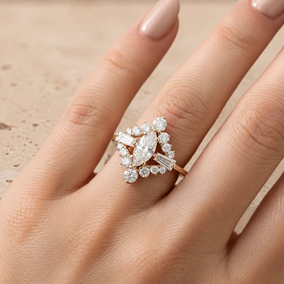 0.8 CT Marquise Cut Lab-Grown Diamond Art Deco-Inspired Cocktail Ring
