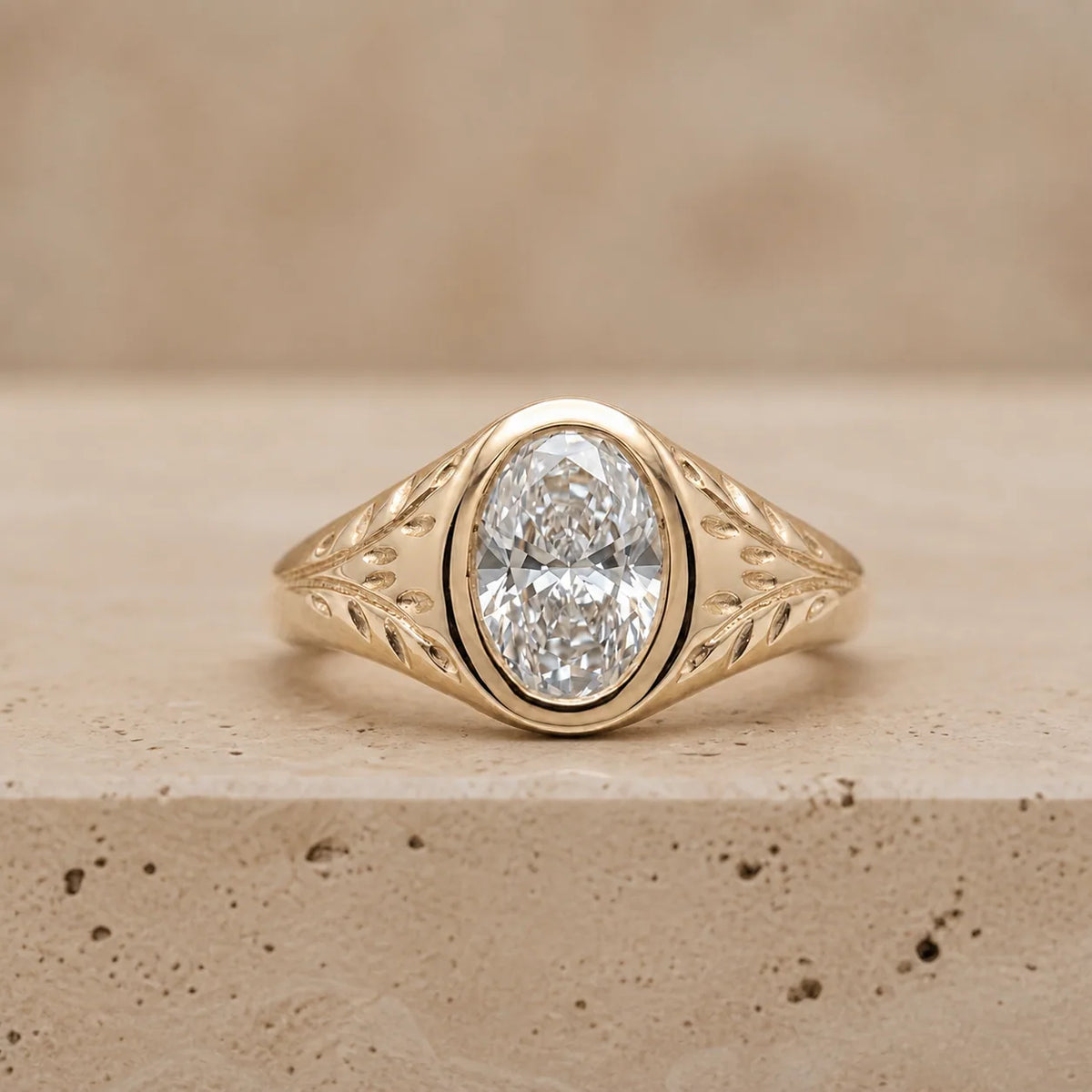 1.3 CT Oval Lab-Grown Diamond Vintage-Inspired Bezel-Set Filigree Engagement Ring