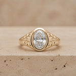 1.3 CT Oval Lab-Grown Diamond Vintage-Inspired Bezel-Set Filigree Engagement Ring
