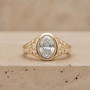 1.3 CT Oval Lab-Grown Diamond Vintage-Inspired Bezel-Set Filigree Engagement Ring