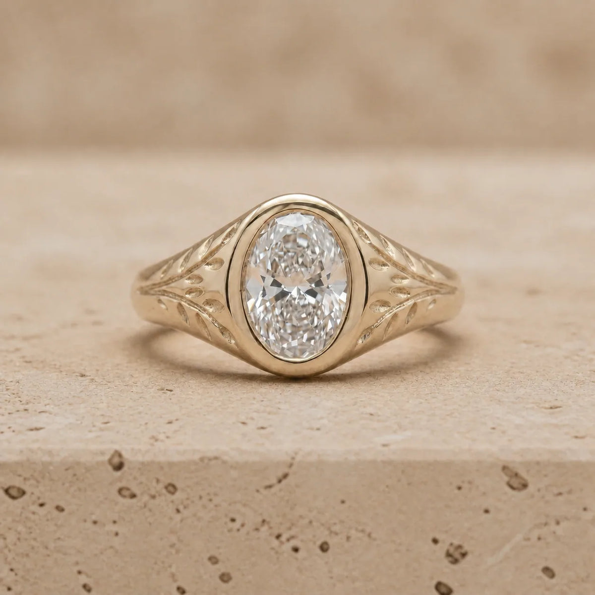 1.3 CT Oval Lab-Grown Diamond Vintage-Inspired Bezel-Set Filigree Engagement Ring