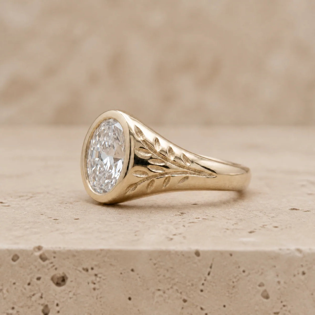 1.3 CT Oval Lab-Grown Diamond Vintage-Inspired Bezel-Set Filigree Engagement Ring
