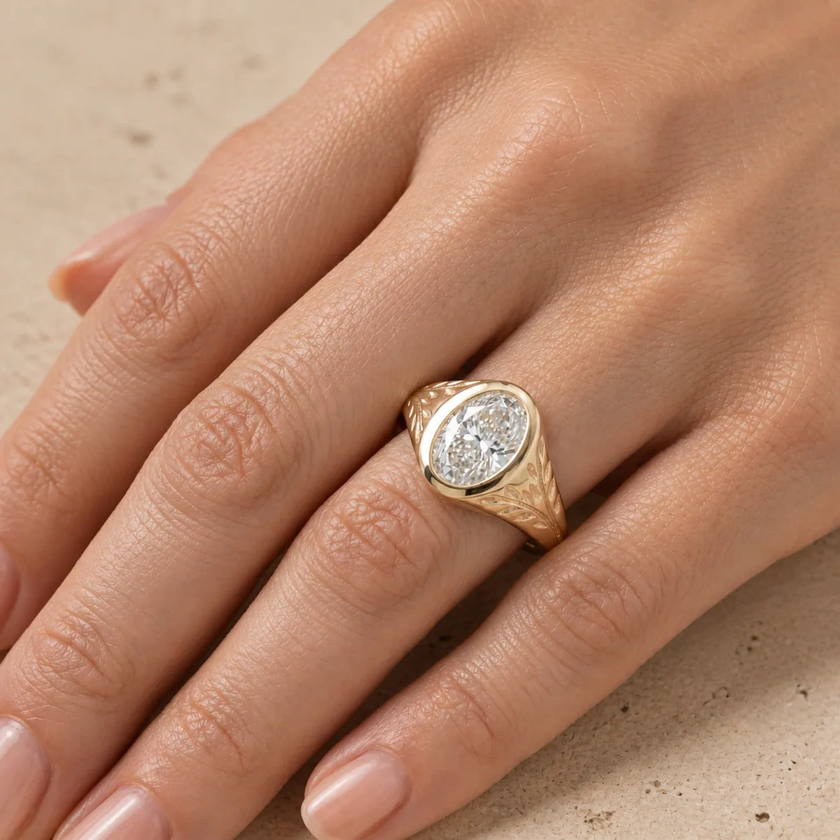 1.3 CT Oval Lab-Grown Diamond Vintage-Inspired Bezel-Set Filigree Engagement Ring