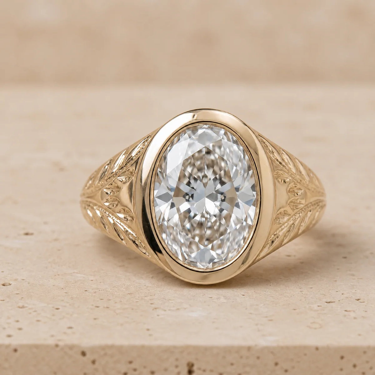 1.3 CT Oval Lab-Grown Diamond Vintage-Inspired Bezel-Set Filigree Engagement Ring