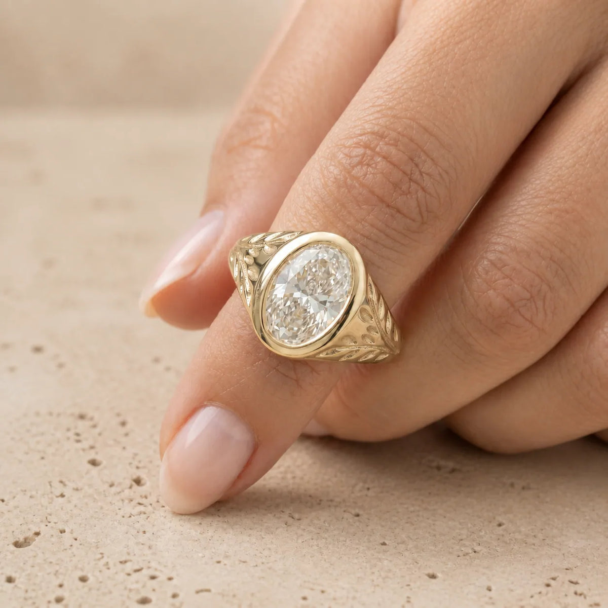 1.3 CT Oval Lab-Grown Diamond Vintage-Inspired Bezel-Set Filigree Engagement Ring