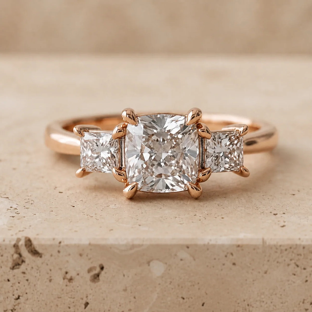 1.5 CT Cushion Lab-Grown Diamond Three-Stone Engagement Ring