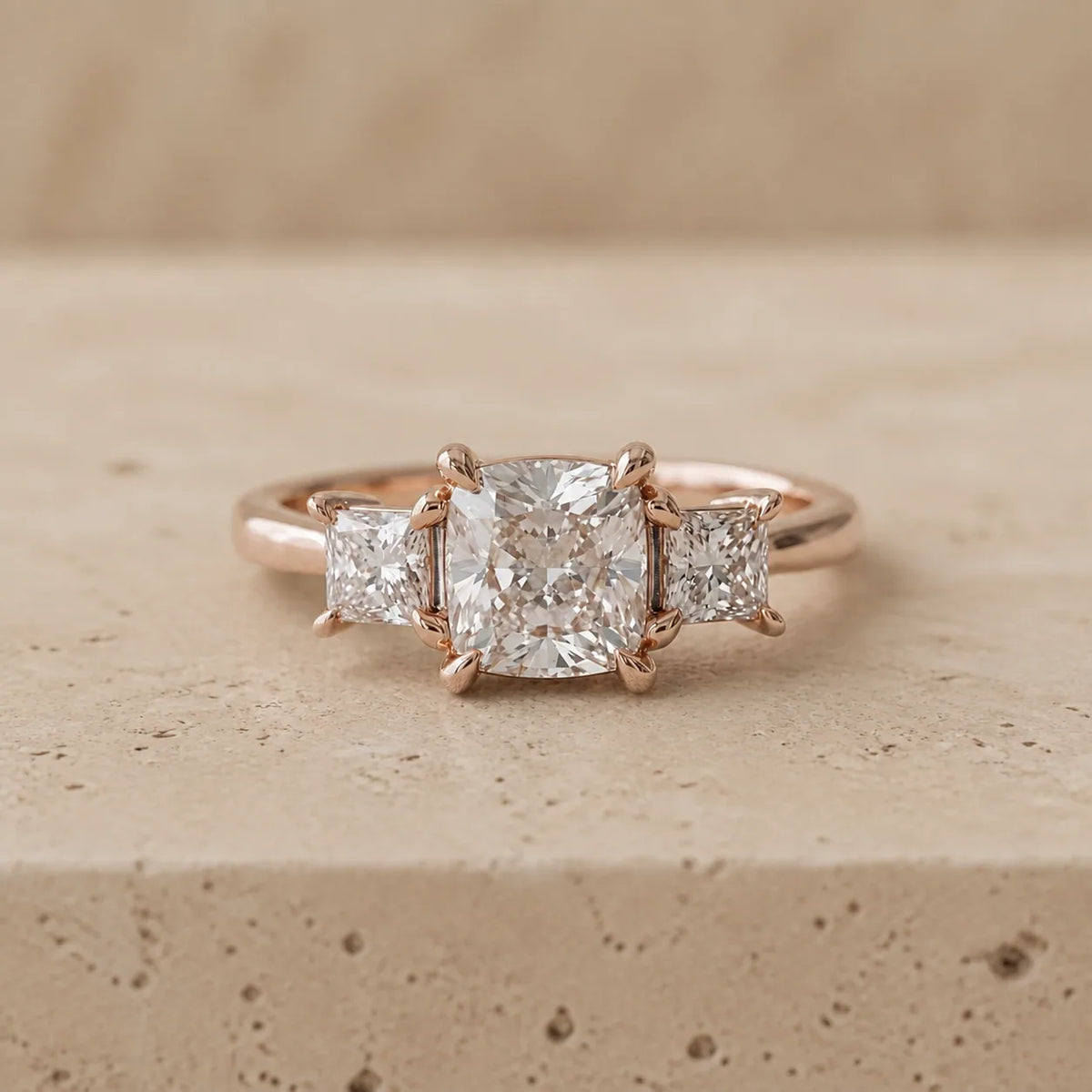 1.5 CT Cushion Lab-Grown Diamond Three-Stone Engagement Ring