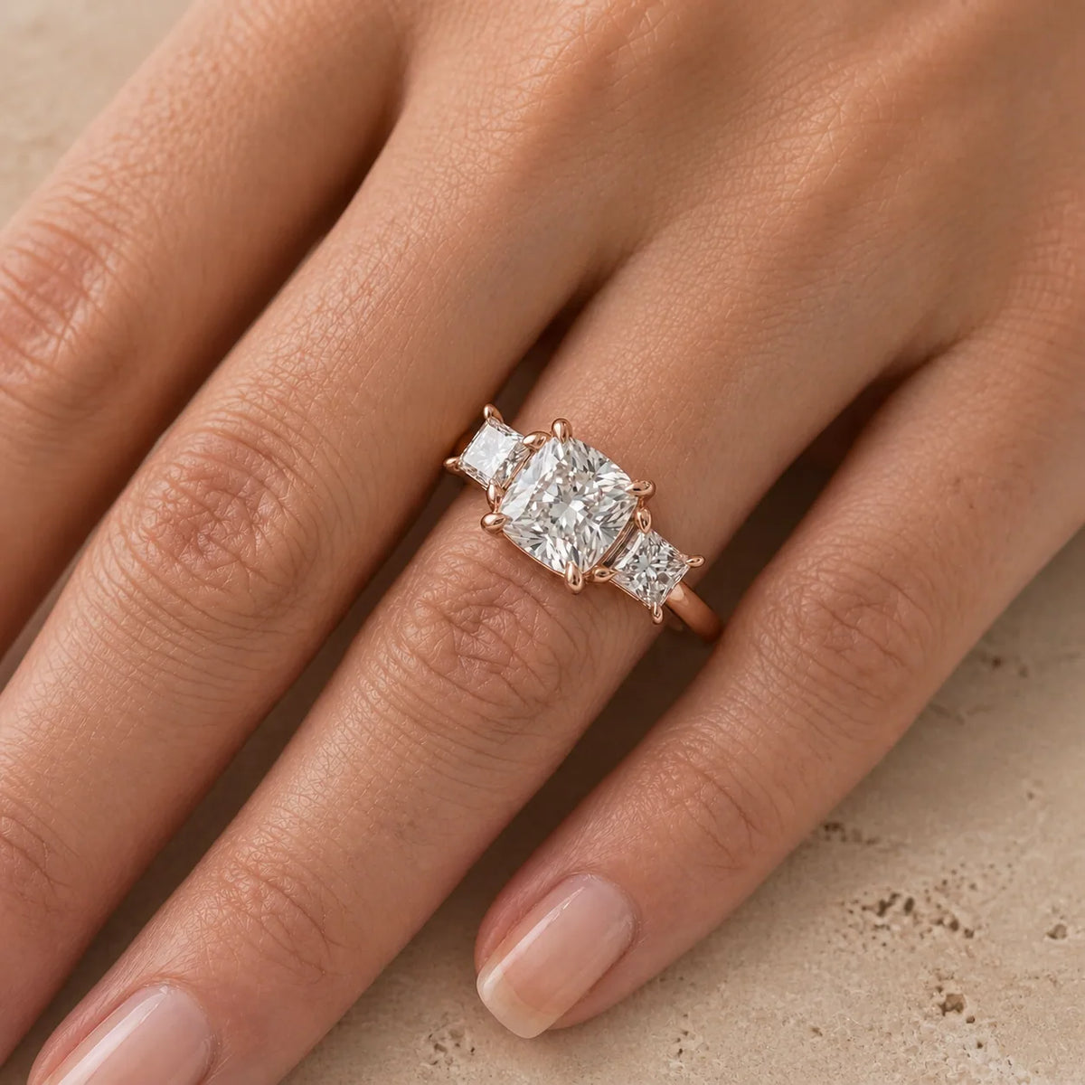 1.5 CT Cushion Lab-Grown Diamond Three-Stone Engagement Ring
