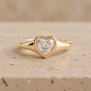 1.5 CT Heart Lab-Grown Diamond Art Deco Flush-Set Signet Ring