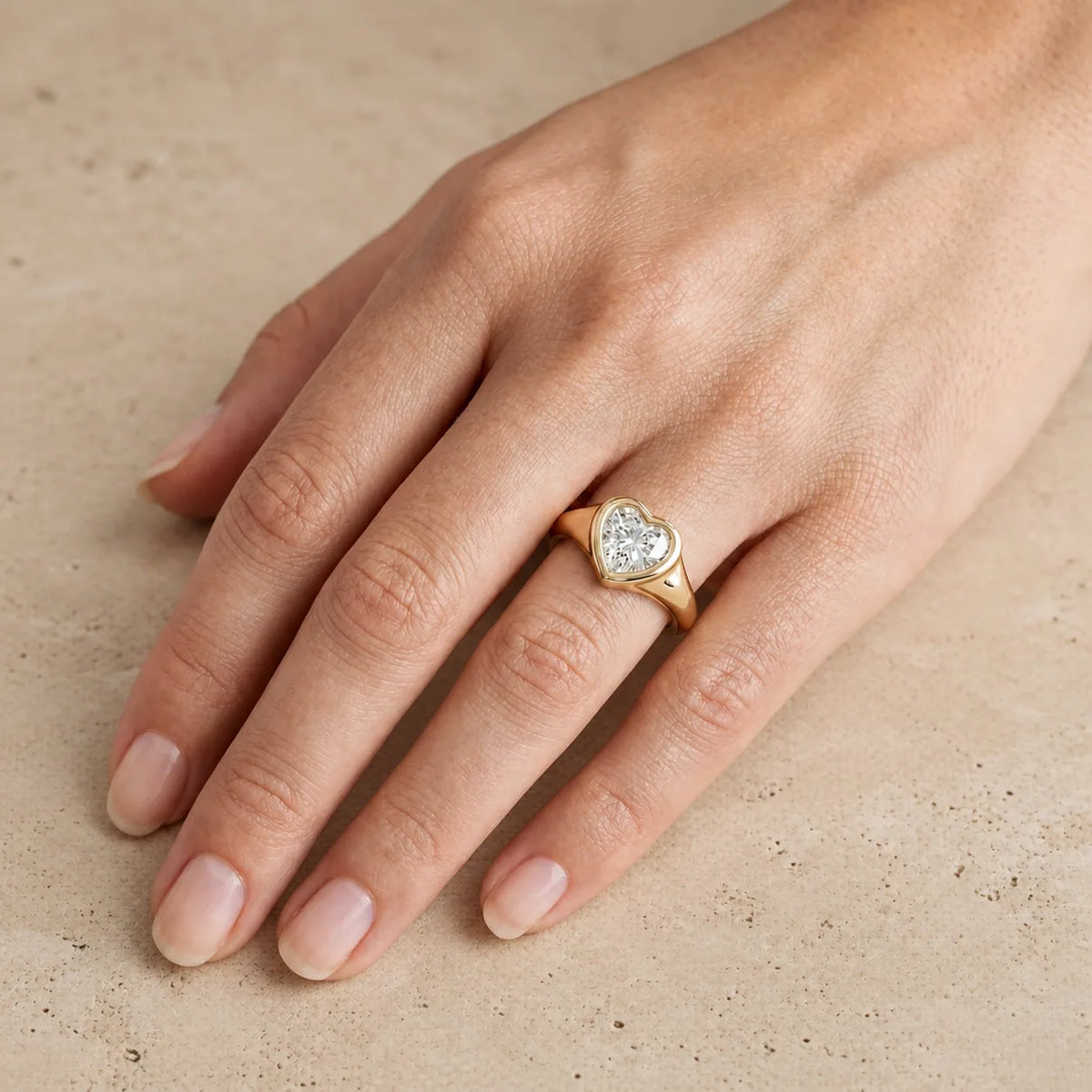 1.5 CT Heart Lab-Grown Diamond Art Deco Flush-Set Signet Ring