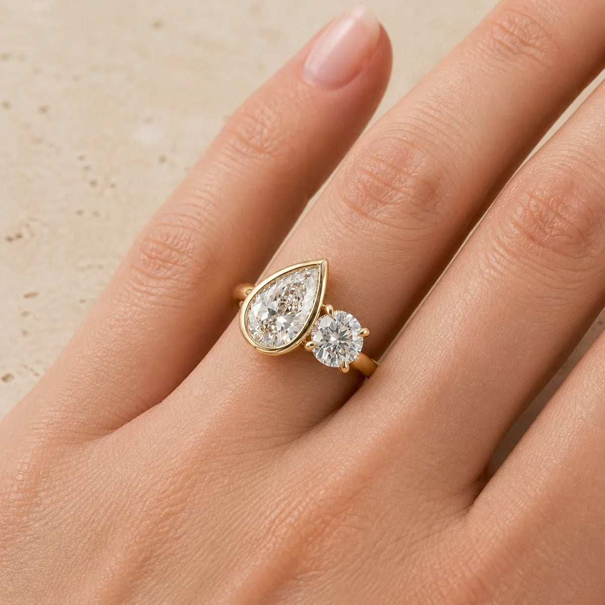 1.7 CT Pear & Round Lab-Grown Diamond Toi et Moi Ring