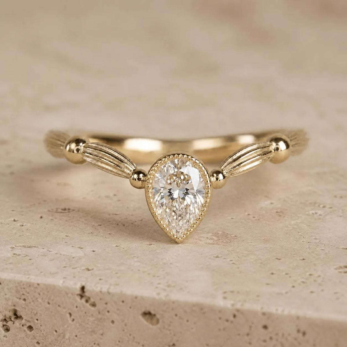 1 CT Pear Lab-Grown Diamond Bezel-Set Nature-Inspired Engagement Ring
