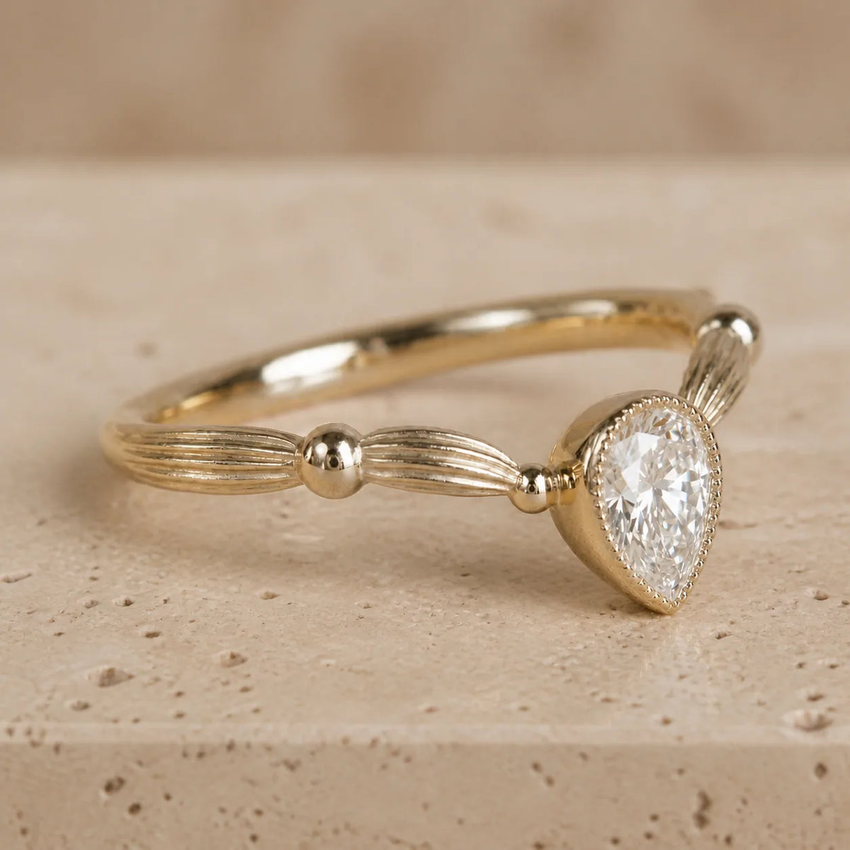 1 CT Pear Lab-Grown Diamond Bezel-Set Nature-Inspired Engagement Ring