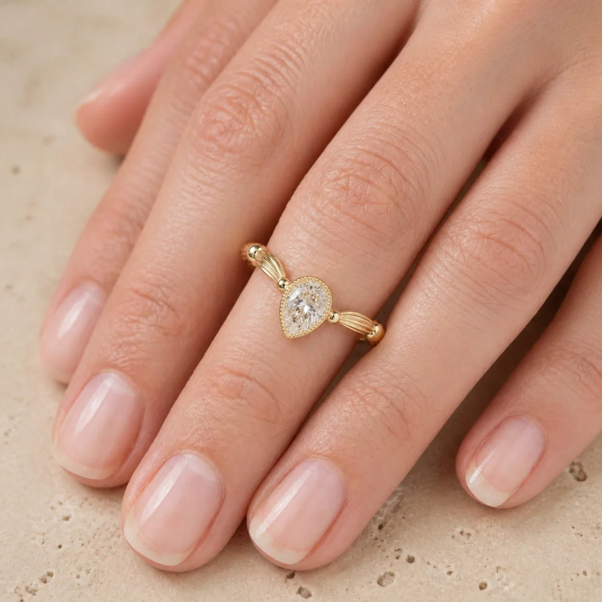 1 CT Pear Lab-Grown Diamond Bezel-Set Nature-Inspired Engagement Ring
