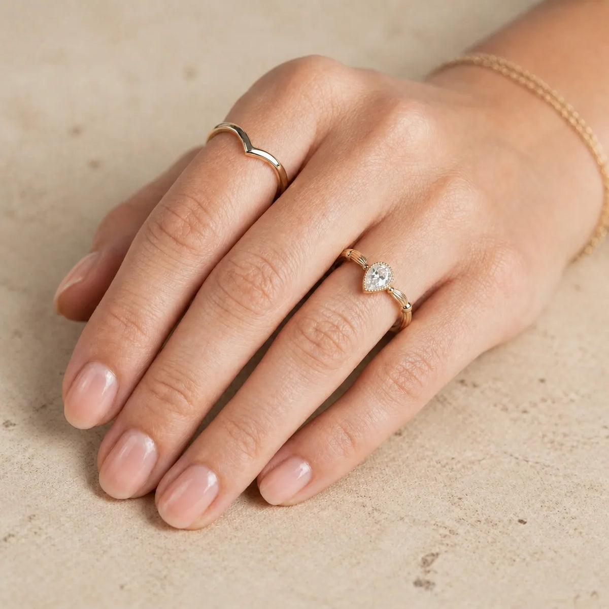 1 CT Pear Lab-Grown Diamond Bezel-Set Nature-Inspired Engagement Ring