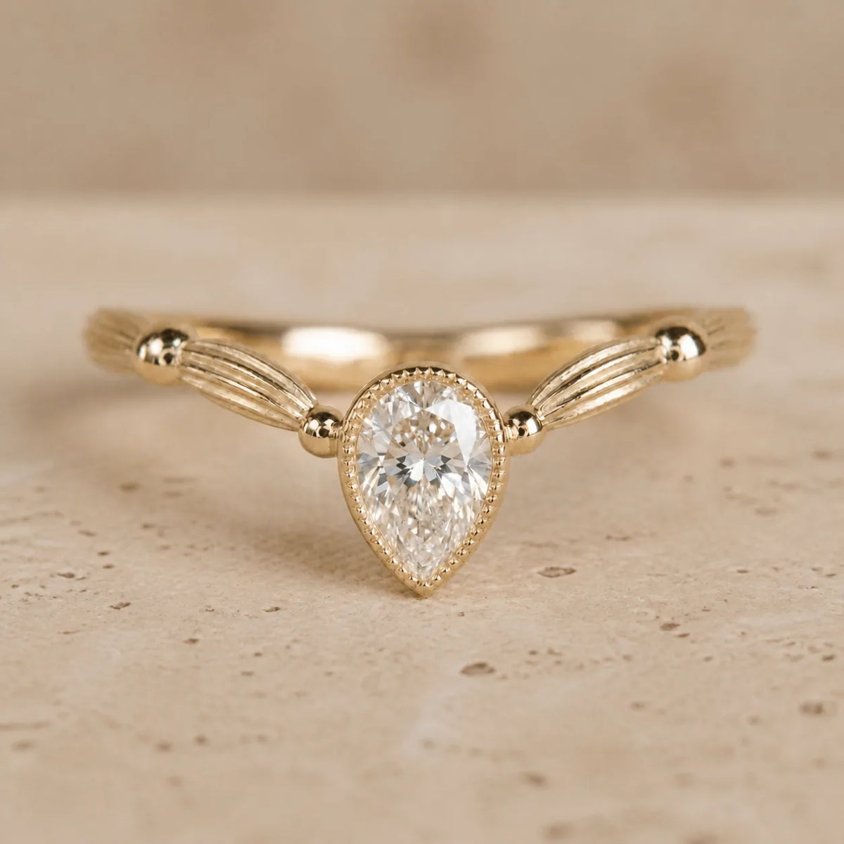 1 CT Pear Lab-Grown Diamond Bezel-Set Nature-Inspired Engagement Ring