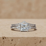 1.25 CT Princess Cut Lab-Grown Diamond Cluster Bridal Ring Set